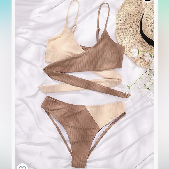 Shein cream/ brown multi color bikini - Picture 2 of 4